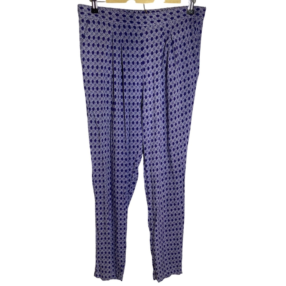 Patterned Casual Pants Elastic Waist Lightweight Blue White‎ H&M - Size S